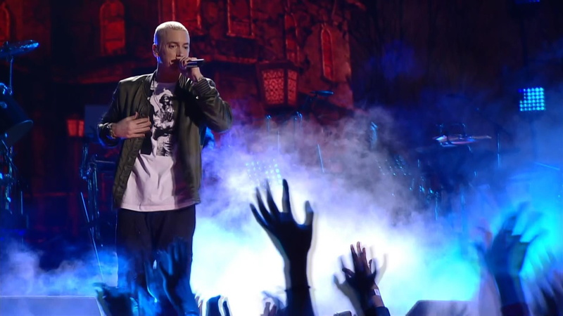 illuminated, men, musical instrument, event, group of people, standing, performance, enjoyment, nightlife, eminem   themed, smoke - physical structure