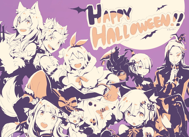 Re:ZERO -Starting Life in Another World-, sky, Witch Hat, Emilia (Re:ZERO), animal, animal themes, celebration, art and craft, animal representation, Ram (Re:ZERO)