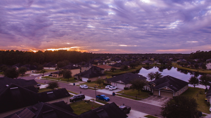 home, drone, building, no people, jacksonville, building exterior, beauty in nature, cloud - sky, neighborhood, house, forest, aerial, heaven, sunset, purple