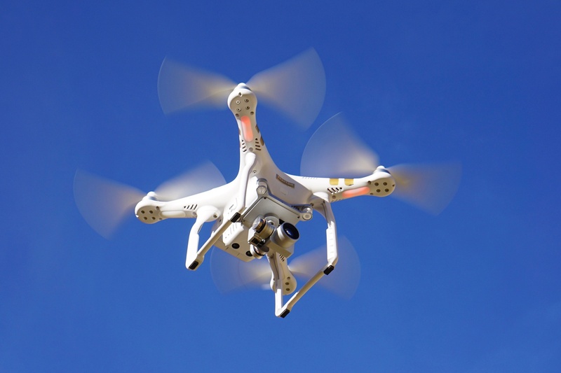 drone, professional, blue, sky, film, mode of transportation, no people, photography themes, in the air, low, angle, photo, army, camera, surveillance
