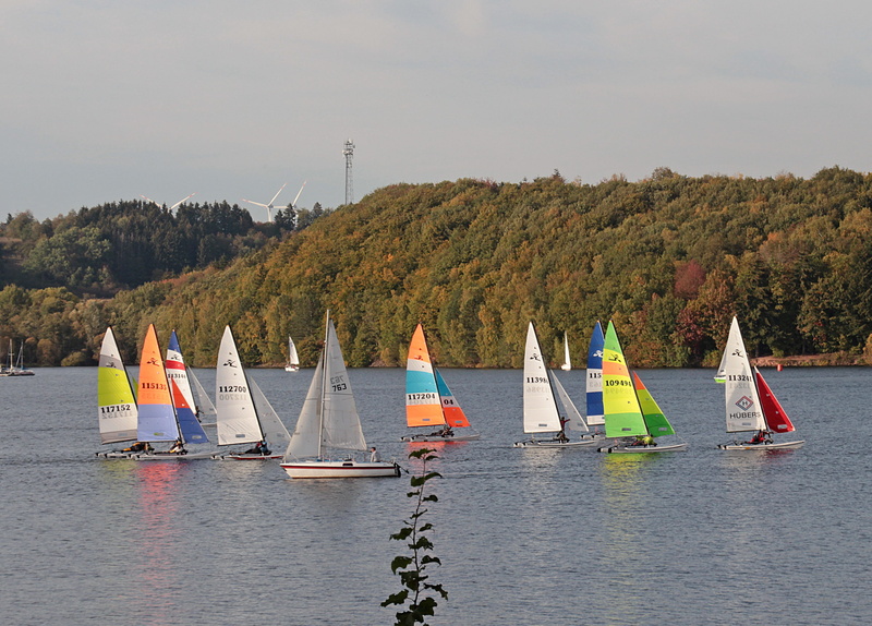 mode of transportation, scenics - nature, sky, sport, catamarans, non-urban scene, river, lake, nautical vessel, 2K, water, multi colored, bostalsee, beauty in nature