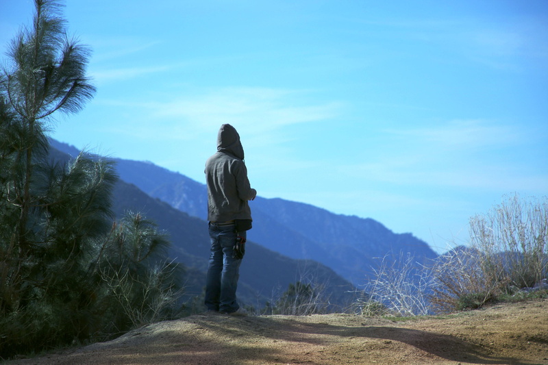 beauty in nature, rear view, plants, tranquility, lifestyles, scenics - nature, trees, outdoors, forest, real people, united states, alone, angeles national forest