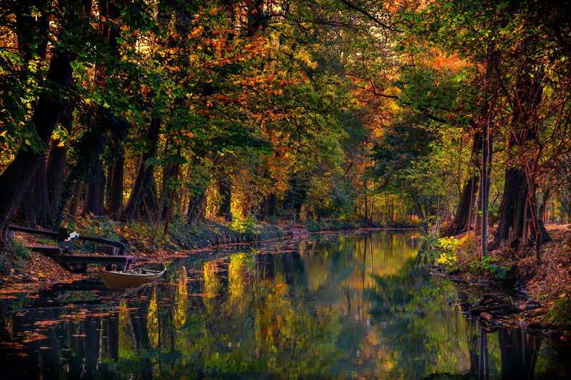 colorful, lake, tranquility, no people, growth, idyll, autumn, non-urban scene, man, tranquil scene, reflection, landscape, tourism, bank, read, channel