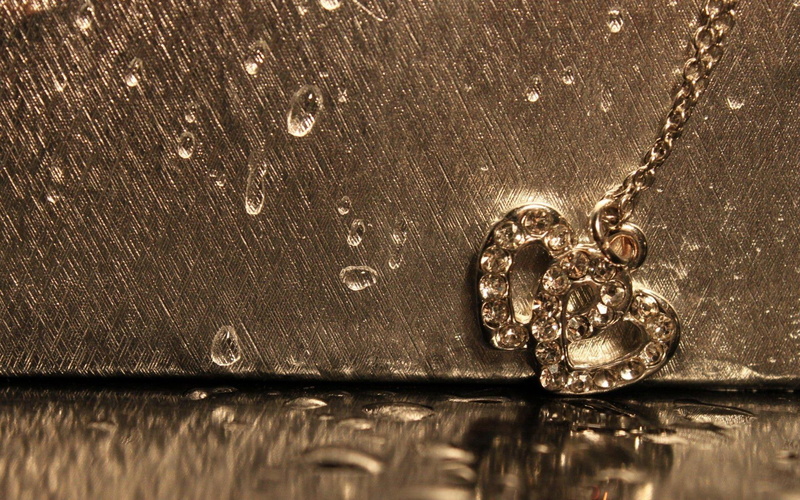 rain, women, s, silver, romantic, double, desktop, 1080P, hearts, necklace, romantic rain, diamond, love, background