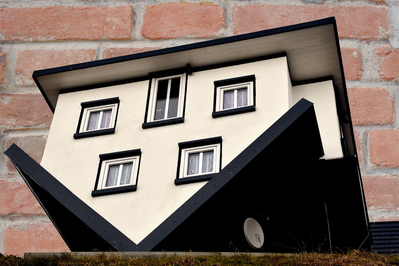 low angle view, construction problems, geometric shape, window, home, wrong, shadow, on the head, house, Construction, incorrectly mounted, Home, everything is head