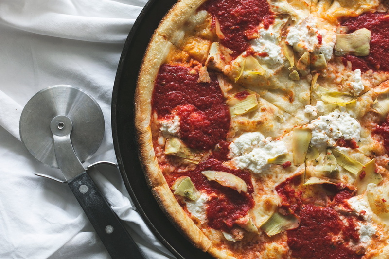 directly above, Dinner, ready-to-eat, close-up, artichoke, photo, Pizza, Food, freshness, dairy product, slicer, indulgence, household equipment, cheese