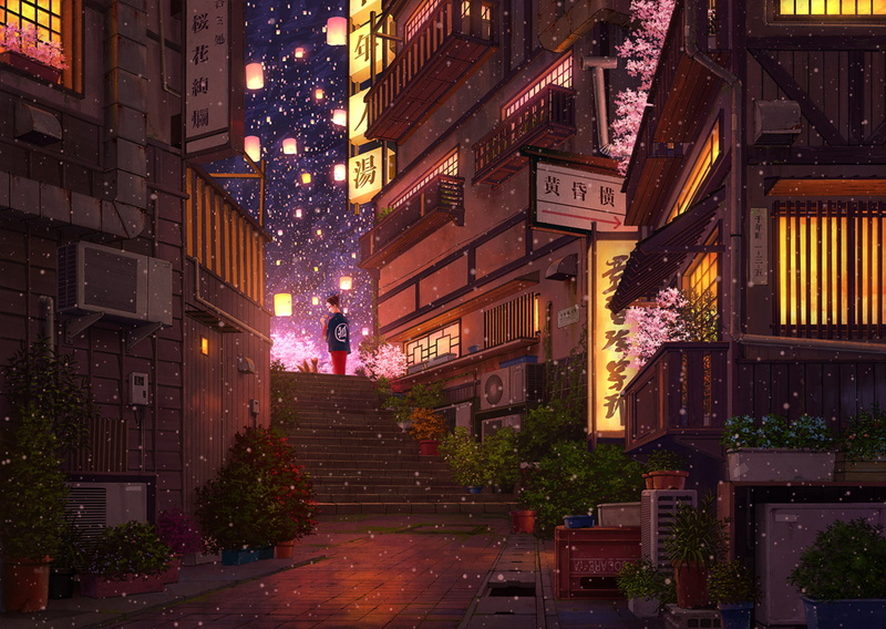 Original, Girl, Light, Night, Anime, 1080P, Snowfall