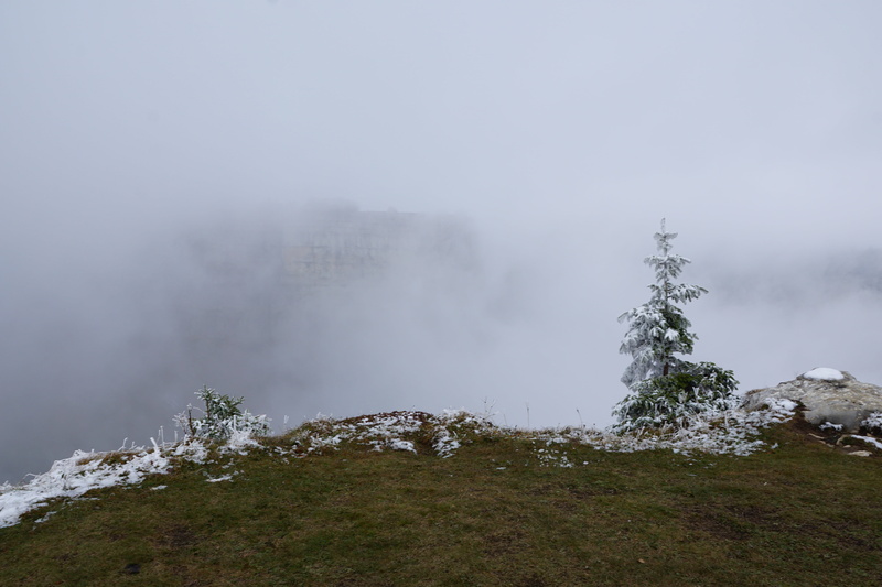 switzerland, rock - object, tranquil scene, tree, cold temperature, white, landscape, creux du van, jura, tranquility, mountains, no people, mountain, sky