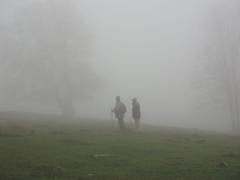 creux du van, grass, land, full length, men, real people, fog, 4K, day, mystical, swiss jura, two people, wanderer, leisure activity, outdoors, hazy, beauty in nature