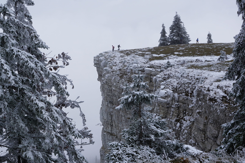beauty in nature, nature, covering, 5K, non-urban scene, rock - object, creux du van, tranquility, sky, snow, scenics - nature, day, formation, tree, mountain