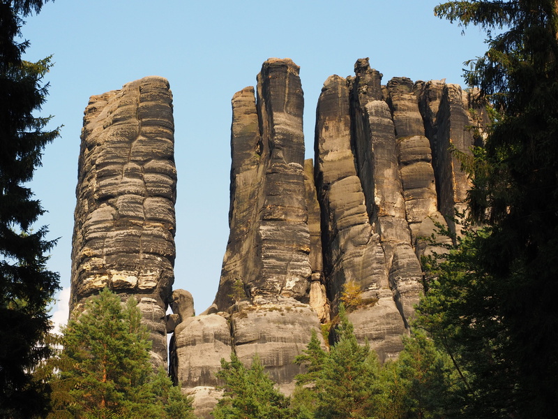 near, sandstone mountain, rock - object, day, rocky reef, saxon switzerland, sky, forest, rock, hiking, the lower monkeys steinweg, rock formation, non-urban scene