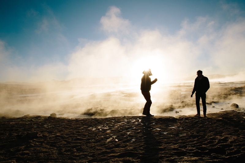 sky, vapor, friends, travel, men, bolivia, walking, couple - relationship, silhouette, explore, morning sun, cloud - sky, nature, spring waters, sillhouette
