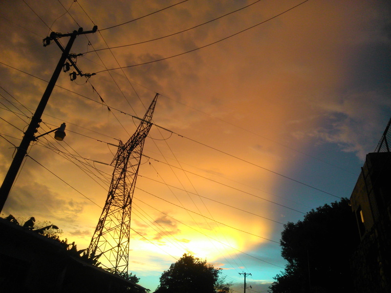 outdoors, clouds, connection, electricity, sky, technology, cable, cloud - sky, tree, powerlines, orange color, fuel and power generation, 2K, nature