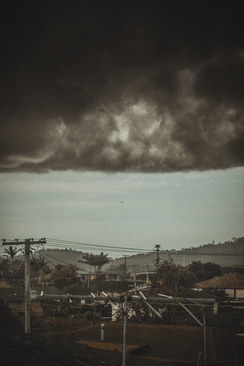 residential district, built structure, city, trees, air, seperate, architecture, urban, construction industry, plane, powerline, separation, wild, mysterious