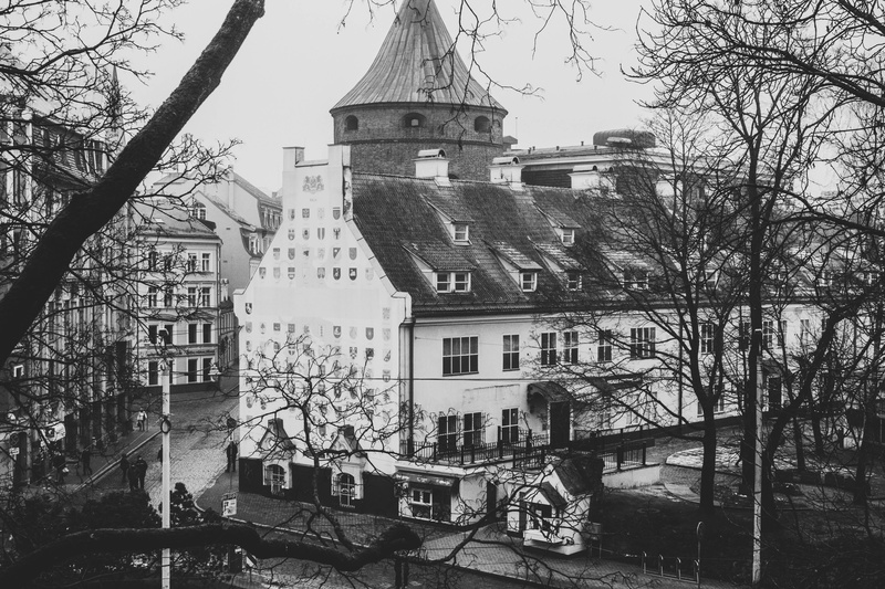 building exterior, city, painted, downtown, no people, nature, transportation, outdoors, trees, black and white, sky, bare, white, branch, mode of transportation