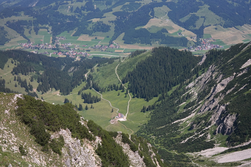 tranquility, mountain, mountain range, architecture, green color, idyllic, europe, landscape, outdoors, non-urban scene, summer, hill, zipfel alp, high angle view