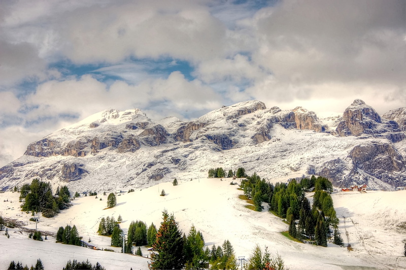 coniferous tree, panorama, mountain landscape, alpine, non-urban scene, mountains, hike, plant, view, south tyrol, snowcapped mountain, nature, blue, clouds