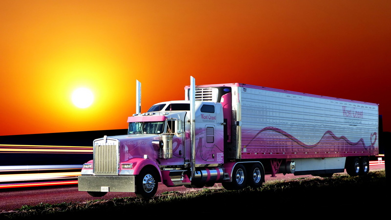 industry, 4K, semi-truck, twilight, vehicle, sky, mode of transportation, business, truck, motor vehicle, transport, outdoors, traffic, trailer, evening