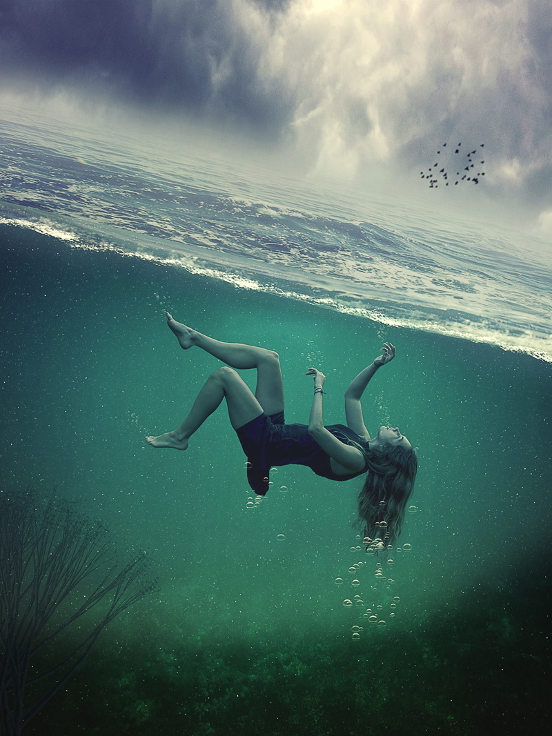 one person, sport, sky, 4K, sea, beauty in nature, aquatic sport, underwater, outdoors, woman, manipulation, water, leisure activity, group of animals