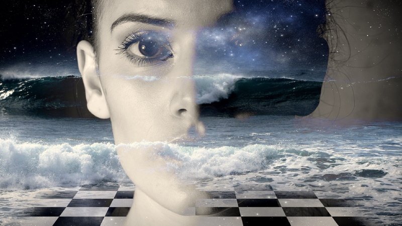 chess, human face, young adult, people, aquatic sport, sea, edit, sky, adult, digital composite, women, emotion, girl, front view, photo, motion