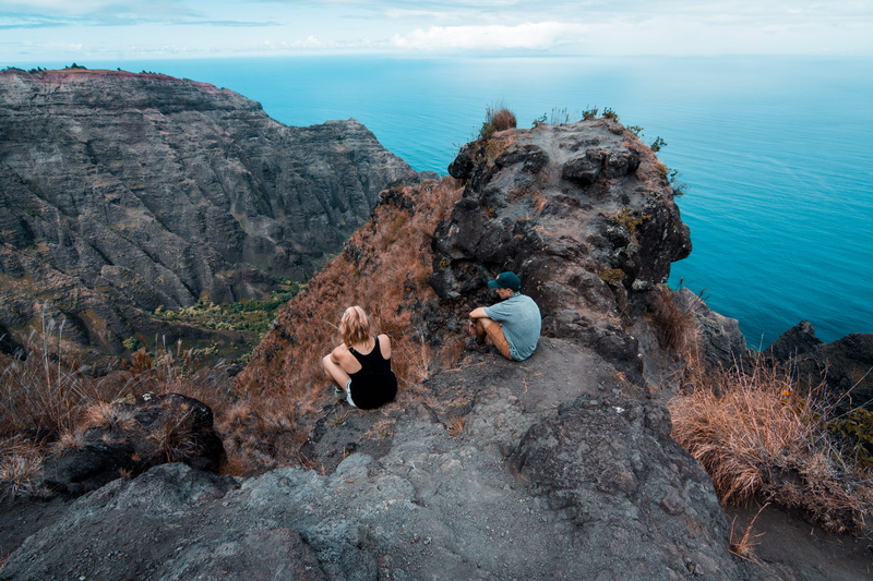 hike, tranquility, sam kolder, idyllic, man, land, water, sitting, awaawapuhi trail, rock - object, napali coast, no people, body, tranquil scene, cliff