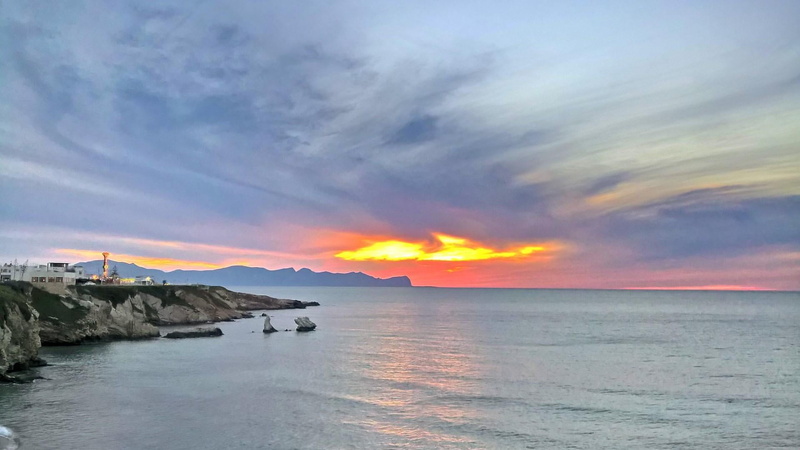 spring, 1080P, dramatic sky, tranquil scene, land, burn sky, blue, sea, solid, beauty in nature, rock - object, island, beach, cloud - sky, rock, nature