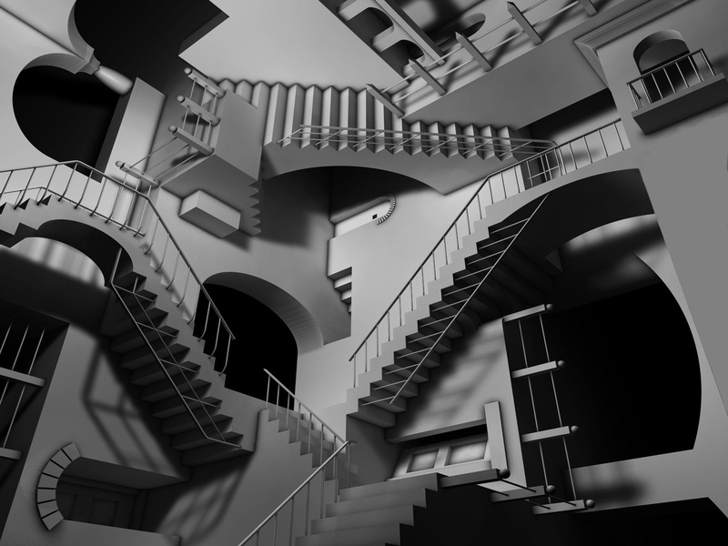 Artistic, Digital Art, 720P, grayscale, photography, Crazy Stairs, stairs