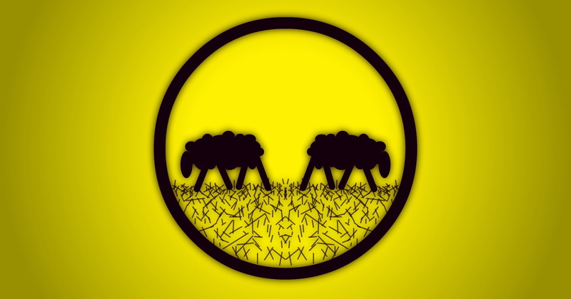 animal, OVEJA NEGRA, no people, shape, yellow background, full frame, circle, animal themes, geometric shape, colored background, black sheep, close-up