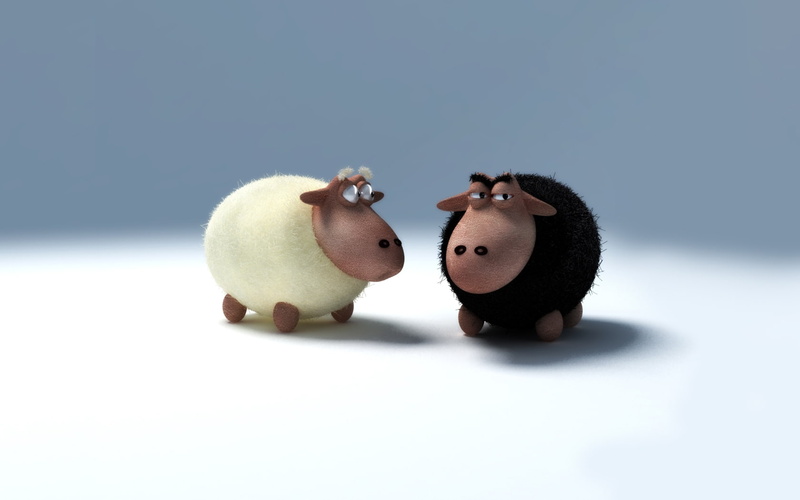 white, hd, funny, 3D view, Black, art, sheep, animals, d, 720P, entertainment, x, view