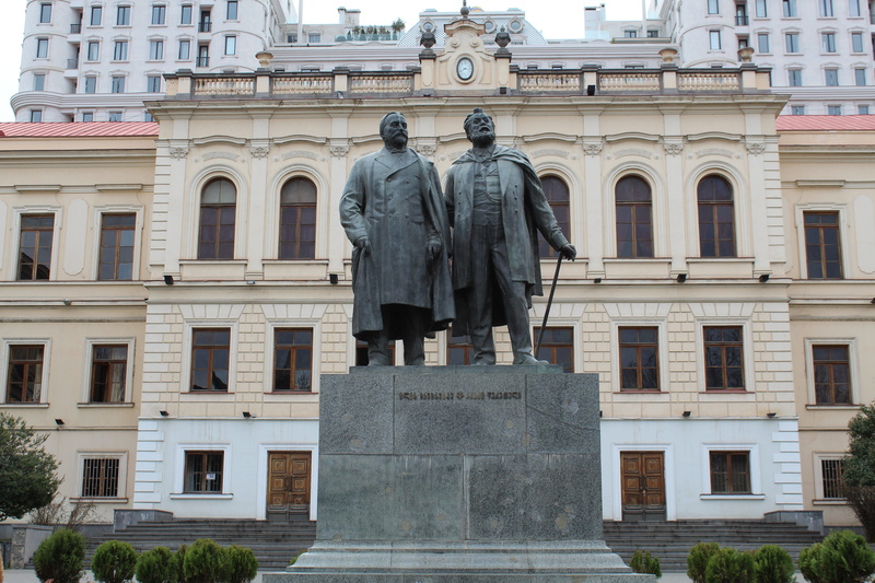 city, tbilisi, building, representation, architecture, the past, built structure, find a grave memorial, low angle view, sculpture, day, no people, building exterior