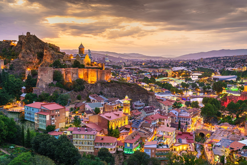 lights, 4K, the evening, Tbilisi, mountains, Georgia, Old Tbilisi