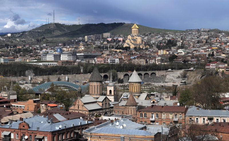 mountain, tbilisi, 2K, place of worship, building exterior, travel destinations, town, architecture, crowd, high angle view, brown, Georgia, city, residential district