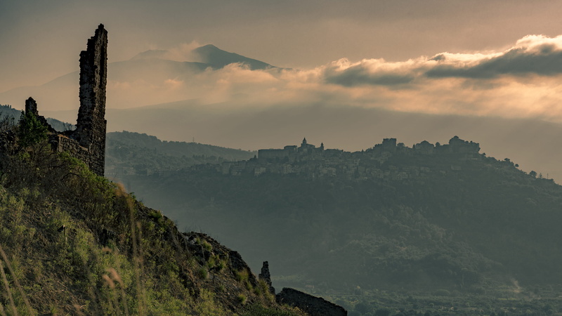 italy, architecture, environment, nature, francavilla di sicilia, mountain range, clouds, beauty in nature, plant, cloud - sky, idyllic, no people, tree