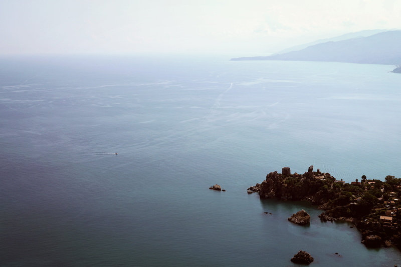 seascape, buildings, waterfront, sea, mountain, sicilia, outdoors, water, tranquility, high angle view, non-urban scene, scenics - nature, aerial view