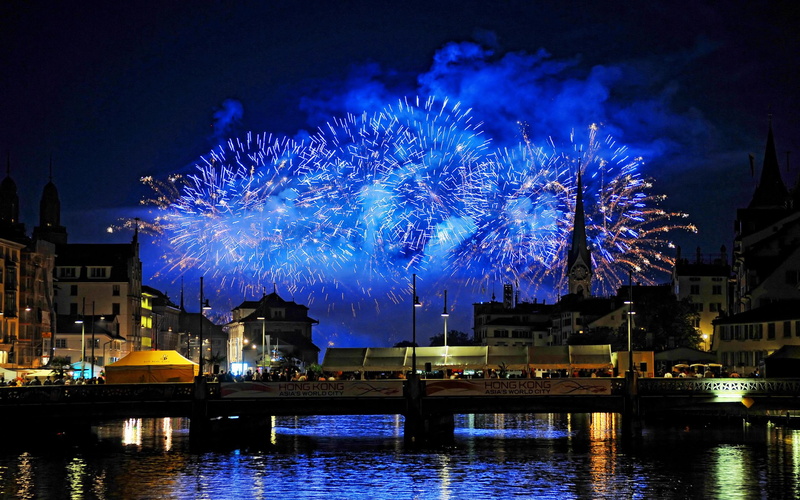 view, new year, buildings, fireworks, architecture, lovely, happy new year, water, beautiful, 2K, nice
