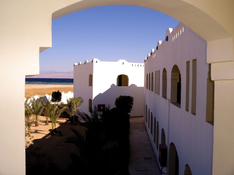 hotel, tropical climate, clear sky, santorini, blue, is, no people, arch, island, plant, building exterior, palm tree, building, tree, day, window, sea