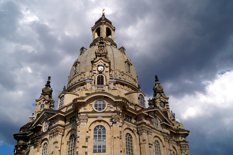 religion, no people, clock, reconstruction, place of worship, cloud - sky, dome, 4K, history, belief, built structure, building exterior, frauenkirche