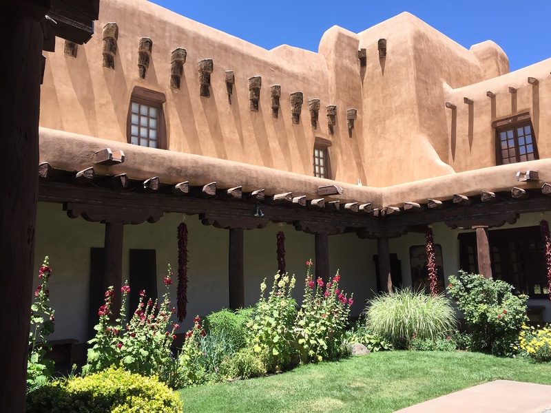travel, santa fe, architectural column, landscape, sunlight, new mexico, 1080P, flowering plant, plant, house, window, no people, day, courtyard, low angle view
