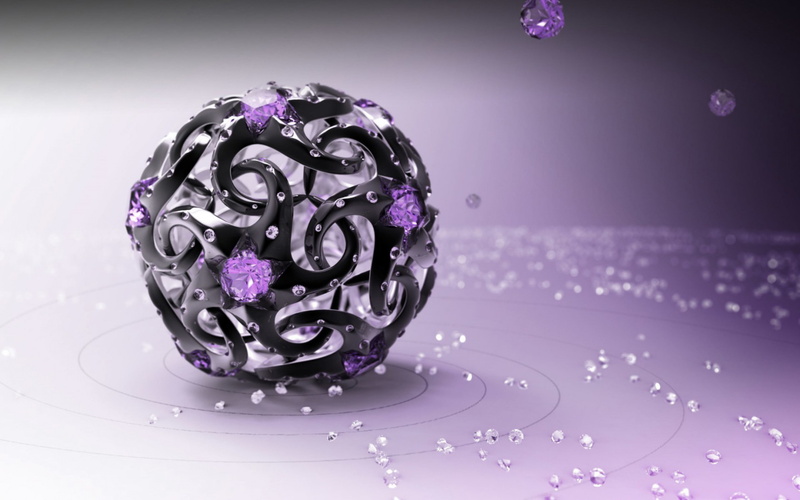 ball, digital art, 3d, ball backgrounds, download 3840x2400 3d, diamonds, 4K