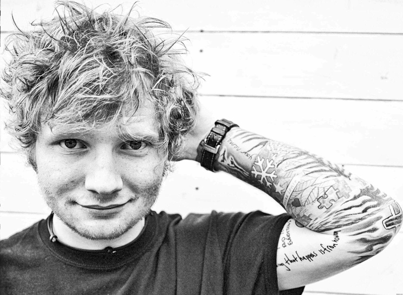 lifestyles, Ed Sheeran, adult, men, casual clothing, English, smiling, happiness, front view, emotion, day, young men, Black and White, Tattoo, Music