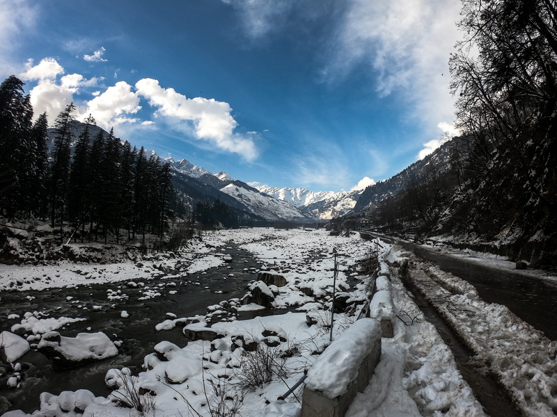 water, stream, mountain, tranquility, tranquil scene, covered, outdoors, road, rubble, snow, beauty in nature, non-urban scene, mountain range, river, creek