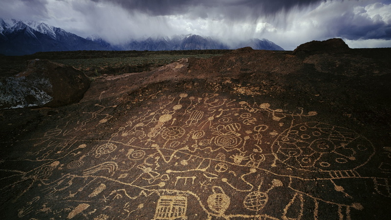 nature, 1080P, california, mountains, Clouds, art, ground, hd, petroglyphs