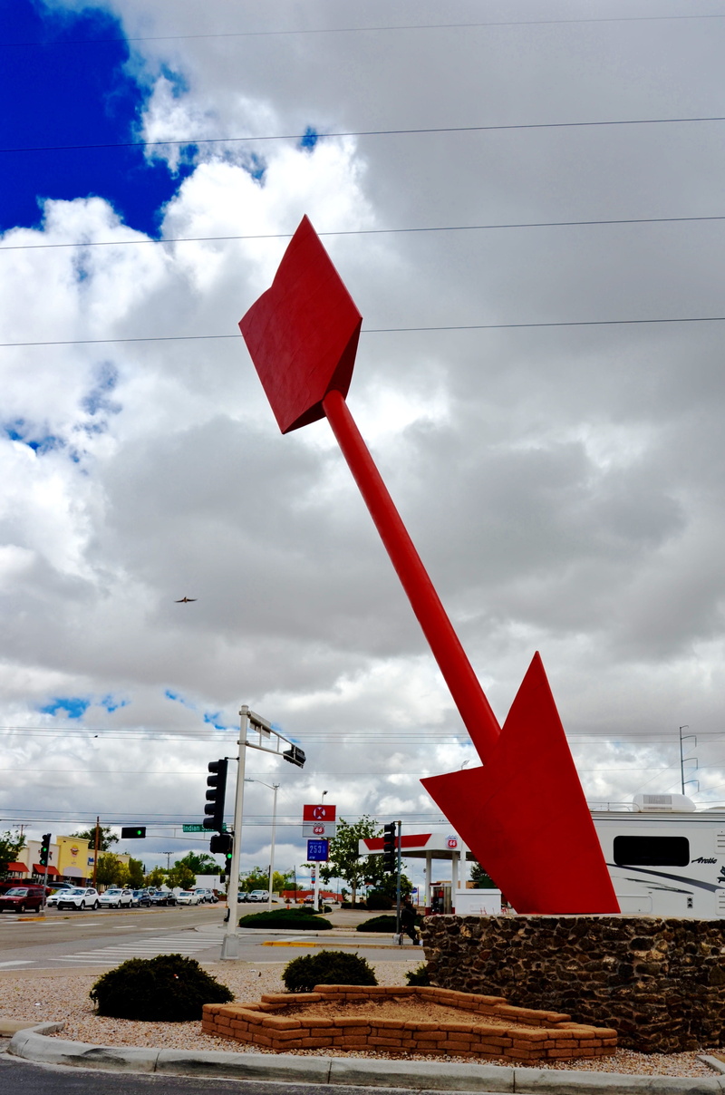 no people, sky, united states, abq, metal, mode of transportation, monolithic, nature, arrow, street, land vehicle, cloud - sky, nm, road sign, flag, transportation