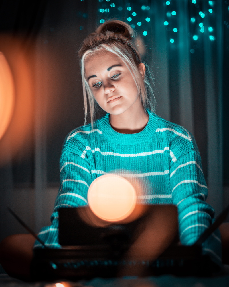 portrait, young woman, front view, casual clothing, facial expression, striped, women, holding, 4K, illuminated, hair, blurred background, posing, waist up