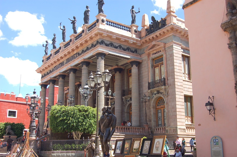 nature, mexico, building exterior, sky, colonial architecture, culture, guanajuato, architectural column, the past, built structure, juarez theater, outdoors