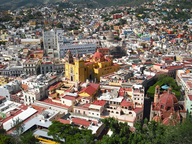 residential district, photo, crowd, urban Scene, high-rise buildings, mexico, famous Place, aerial View, church, mexican, belief, roof, guanajuato, historic