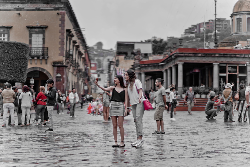 group of people, lifestyles, mexico, walking, building exterior, people, 8K, city, wet, real people, rainy season, walk, san miguel de allende, guanajuato