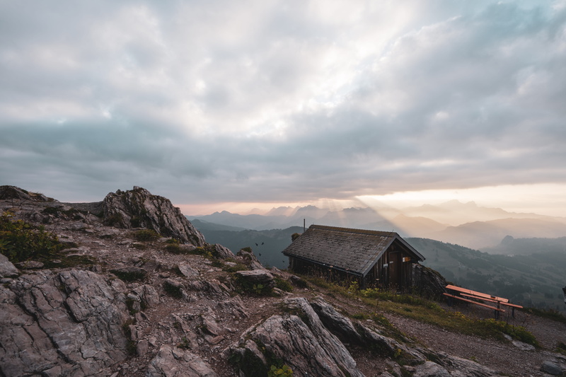 no people, non-urban scene, tranquility, cloud - sky, lights, beauty in nature, clouds, switzerland, grosser mythen, architecture, sunset, sky, top, view