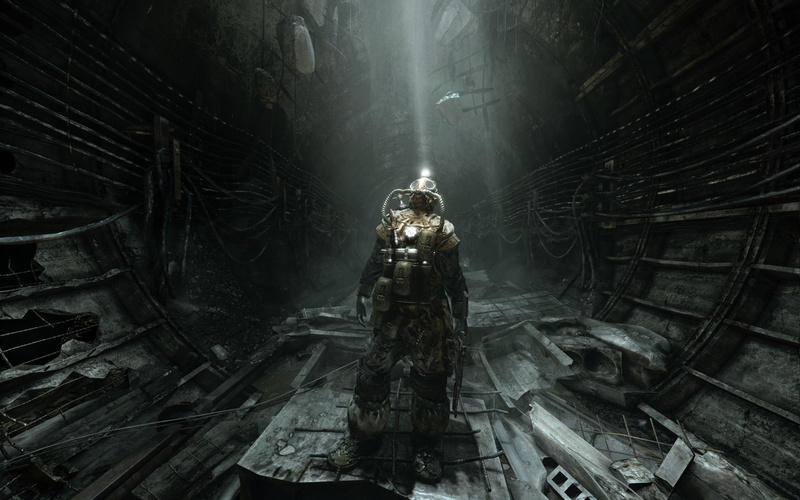 video games, security, government, protection, full length, indoors, built structure, industry, illuminated, technology, headwear, Metro 2033, front view