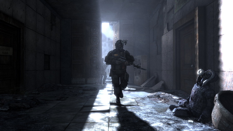weapon, application, the game, indoors, back lit, day, 2033, 1080P, military, uniform, architecture, special forces, people, alertness, building